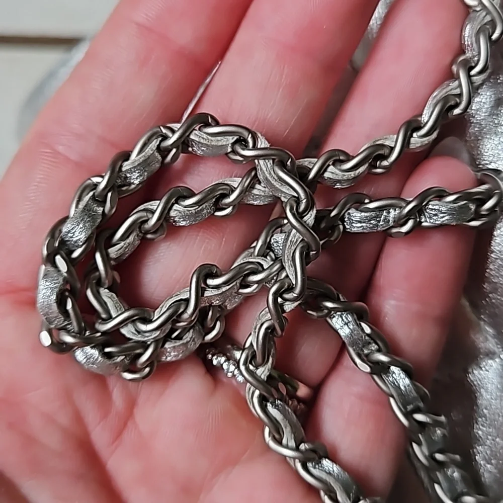 CHANEL Metallic Silver Mini Bag Chain Strap Turnlock w/Card - Picture 2 of 14